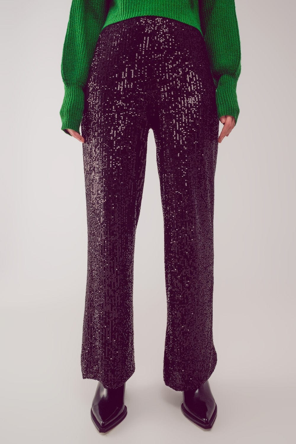 Q2 Women's Pants & Trousers Sequin Wide Legs Pants in Black