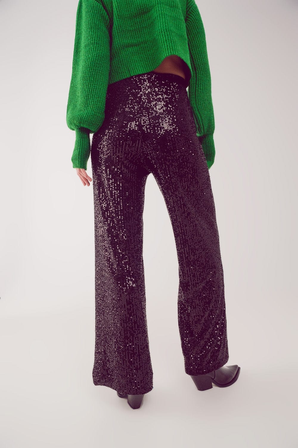 Q2 Women's Pants & Trousers Sequin Wide Legs Pants in Black