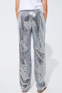 Q2 Women's Pants & Trousers Silver Sequin Trouser