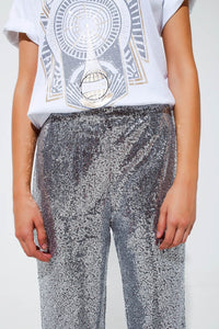 Q2 Women's Pants & Trousers Silver Sequin Trouser