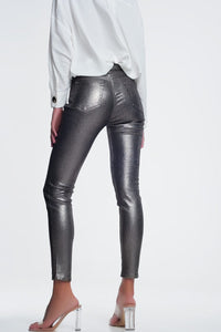 Q2 Women's Pants & Trousers Silver Trousers with Snake Print