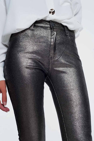 Q2 Women's Pants & Trousers Silver Trousers with Snake Print