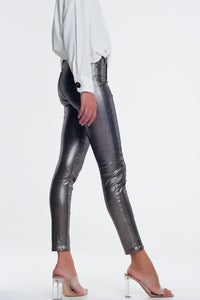 Q2 Women's Pants & Trousers Silver Trousers with Snake Print