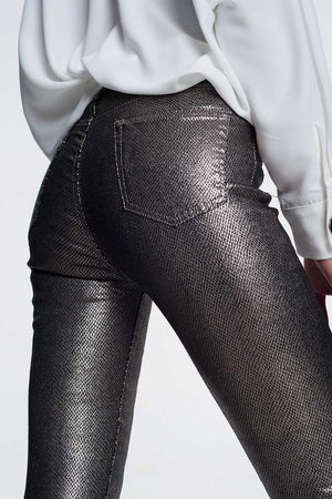 Q2 Women's Pants & Trousers Silver Trousers with Snake Print