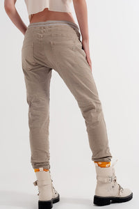 Q2 Women's Pants & Trousers Skinny Chinos with Elastic Waist Beige