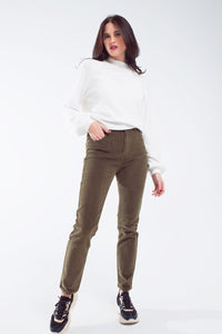 Q2 Women's Pants & Trousers Skinny Cord Pants In Olive Green