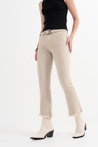 Q2 Women's Pants & Trousers Straight Jeans in Beige with Wide Ankles