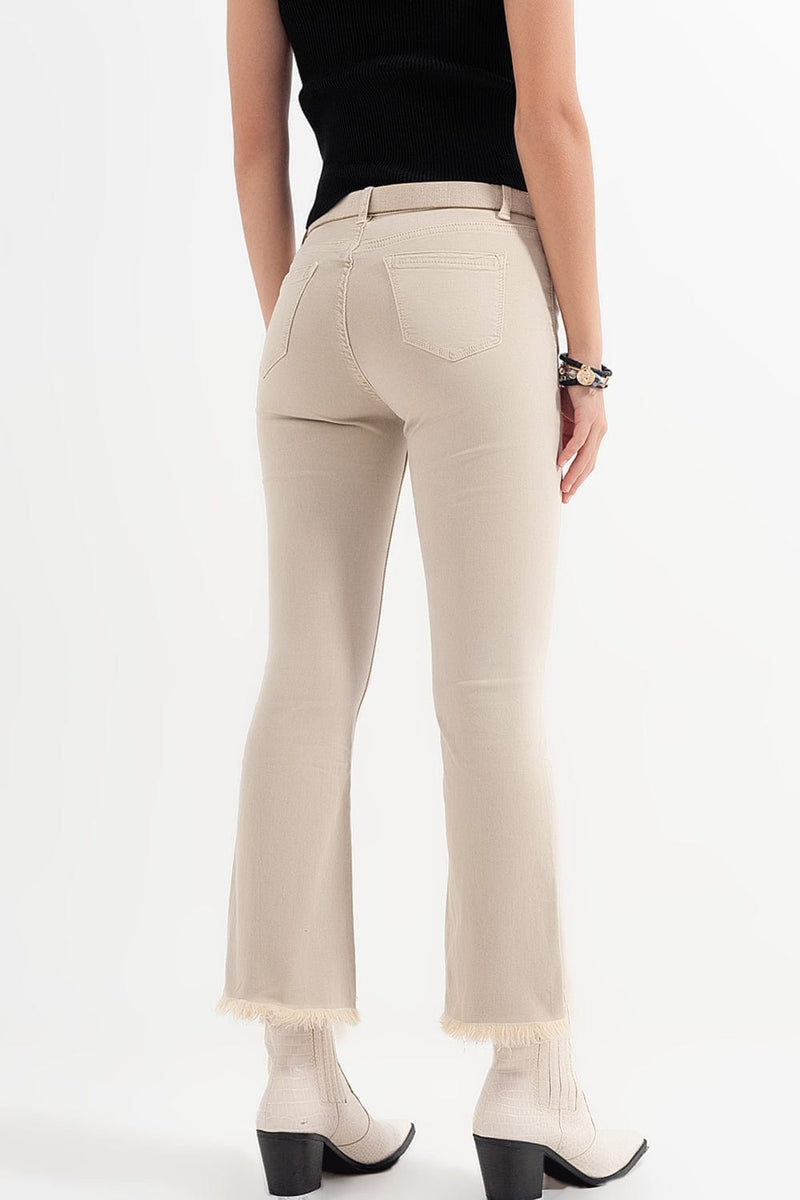 Q2 Women's Pants & Trousers Straight Jeans in Beige with Wide Ankles
