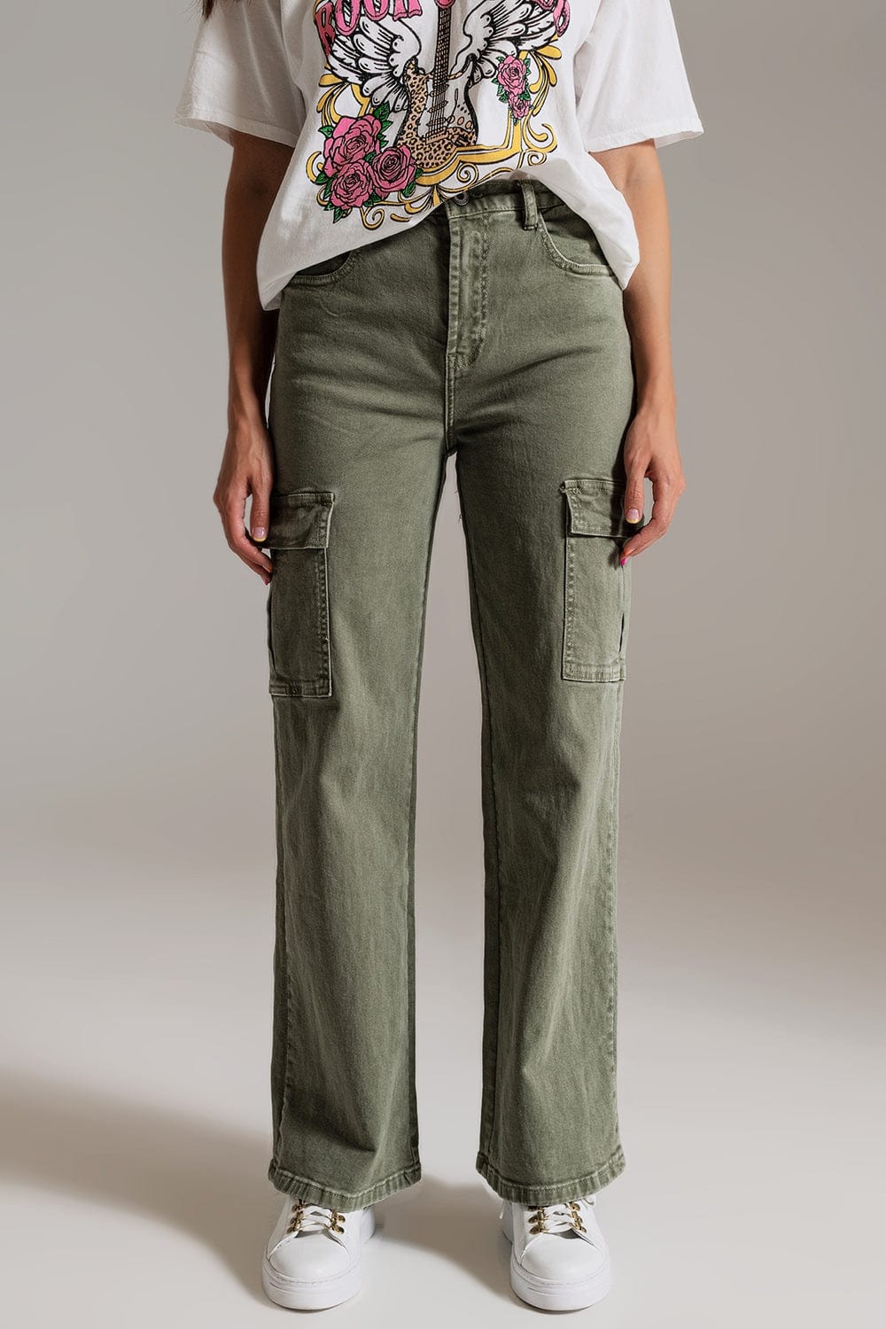 Straight Leg Cargo Jeans in Olive Green - Himelhoch's Straight Leg Cargo Jeans in Olive Green - Himelhoch's