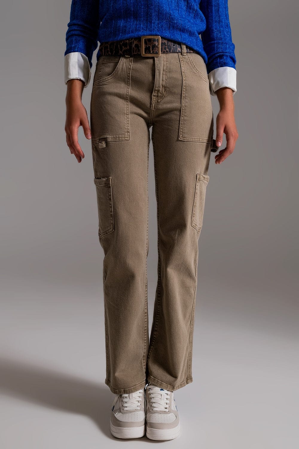 Q2 Women's Pants & Trousers Straight Leg Cargo Pants In Brown Beige