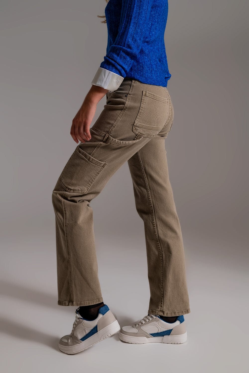 Q2 Women's Pants & Trousers Straight Leg Cargo Pants In Brown Beige