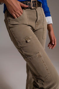 Q2 Women's Pants & Trousers Straight Leg Cargo Pants In Brown Beige