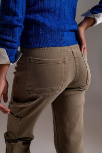 Q2 Women's Pants & Trousers Straight Leg Cargo Pants In Brown Beige