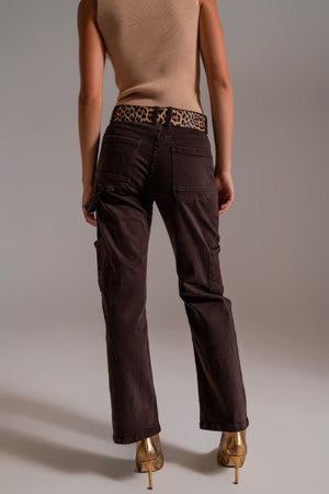 Q2 Women's Pants & Trousers Straight Leg Cargo Pants In Brown
