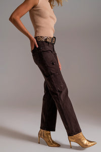Q2 Women's Pants & Trousers Straight Leg Cargo Pants In Brown