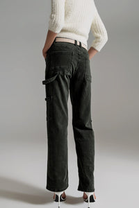 Q2 Women's Pants & Trousers Straight Leg Cargo Pants In Dark Green