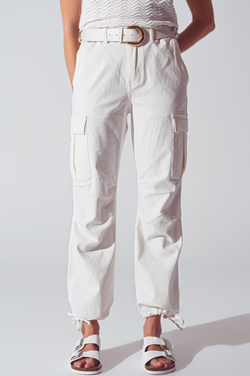 Q2 Women's Pants & Trousers Straight Leg Cargo Pants In White