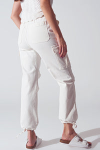 Q2 Women's Pants & Trousers Straight Leg Cargo Pants In White