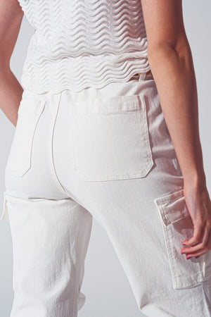 Q2 Women's Pants & Trousers Straight Leg Cargo Pants In White