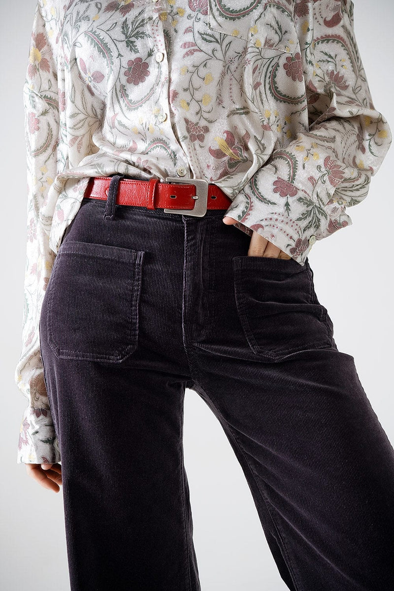 Q2 Women's Pants & Trousers Straight Leg Corduroy Jeans In Black With Pockets