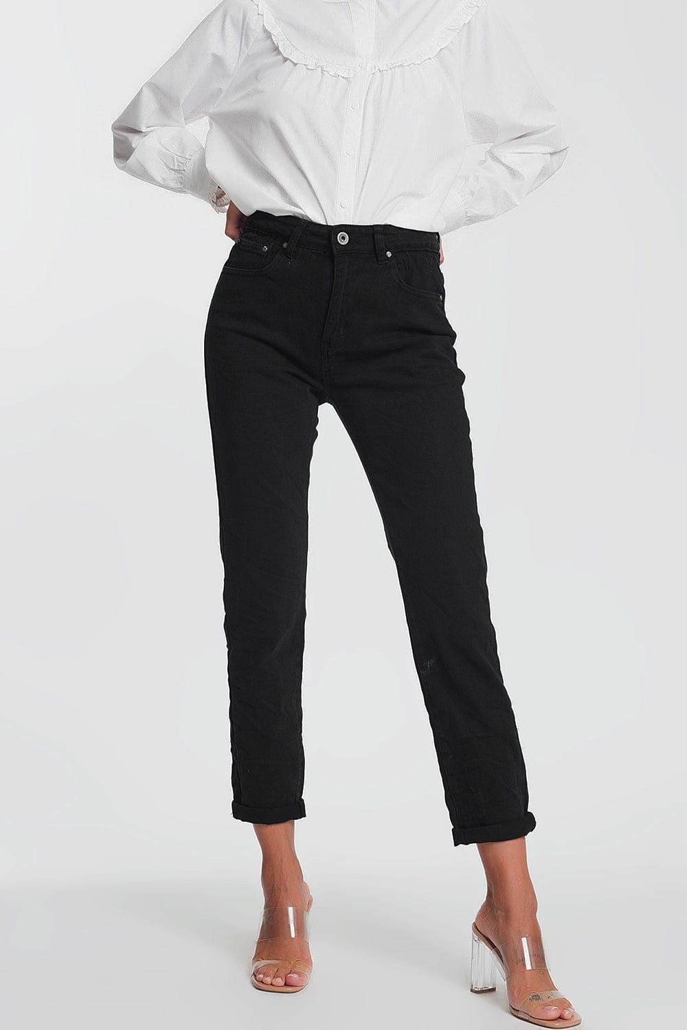 Q2 Women's Pants & Trousers Straight Leg High Waisted Jeans in Black