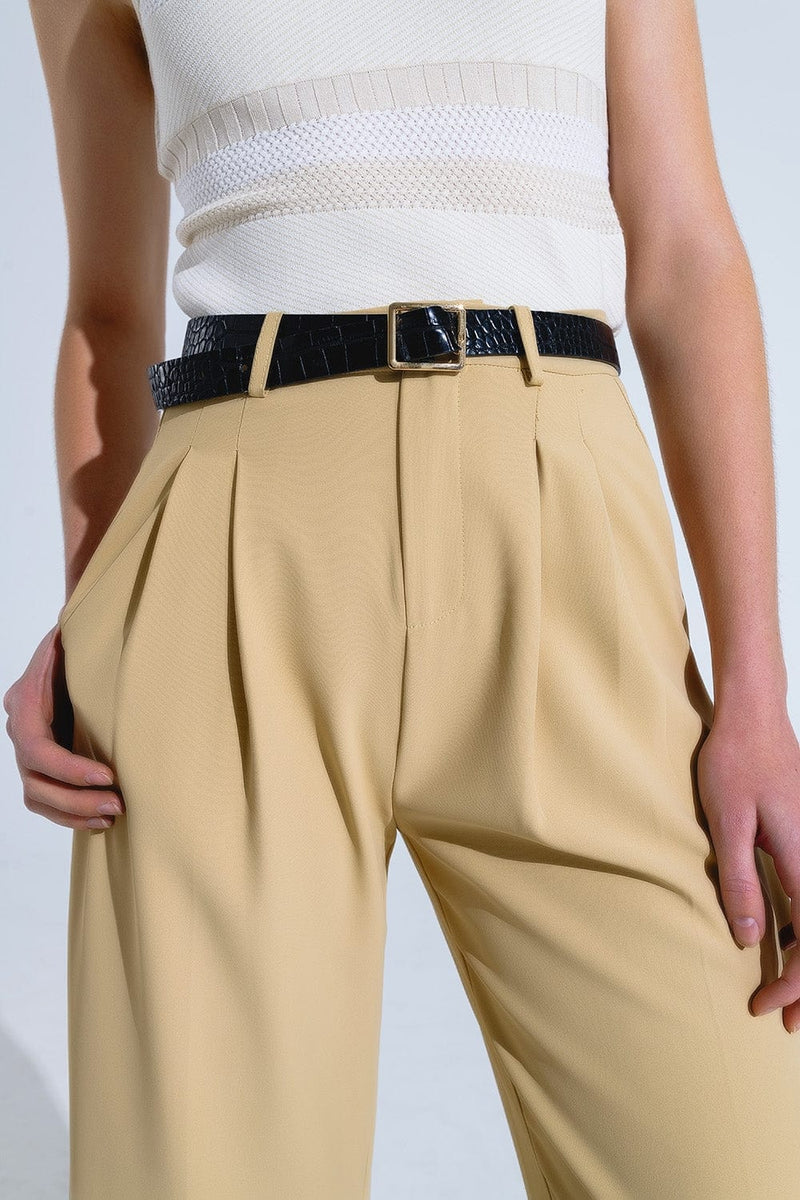 Q2 Women's Pants & Trousers Straight Leg Trousers With Side Pockets And Darts In Beige