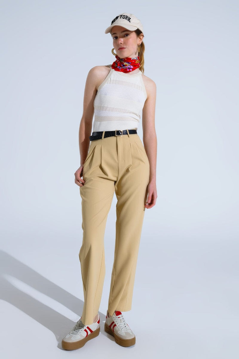 Q2 Women's Pants & Trousers Straight Leg Trousers With Side Pockets And Darts In Beige