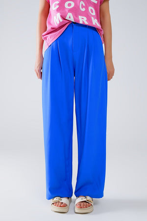 Q2 Women's Pants & Trousers Straight Leg Trousers With Side Pockets And Darts In Blue