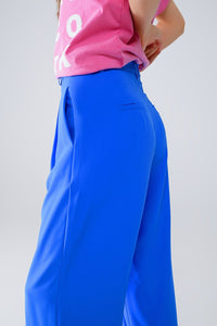 Q2 Women's Pants & Trousers Straight Leg Trousers With Side Pockets And Darts In Blue