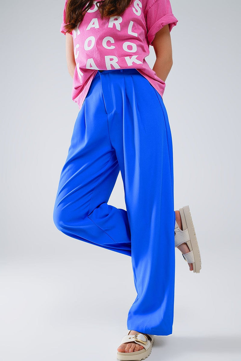 Q2 Women's Pants & Trousers Straight Leg Trousers With Side Pockets And Darts In Blue