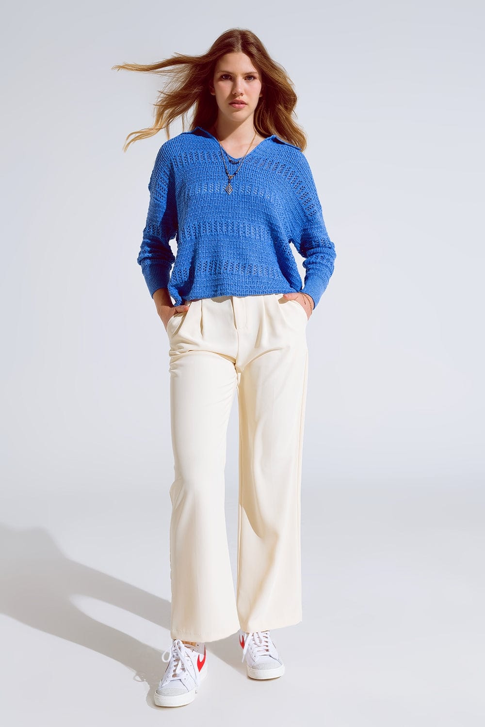 Q2 Women's Pants & Trousers Straight Leg Trousers With Side Pockets And Darts In Cream