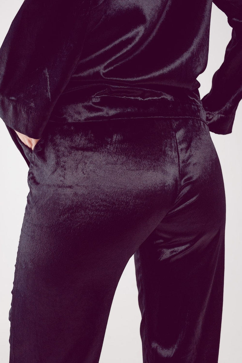 Q2 Women's Pants & Trousers Straight Leg Velvet Pants in Black