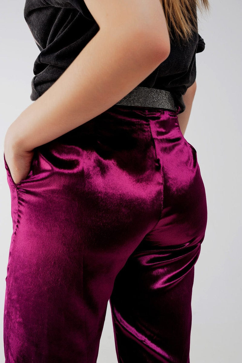 Q2 Women's Pants & Trousers Straight Leg Velvet Pants in Purple