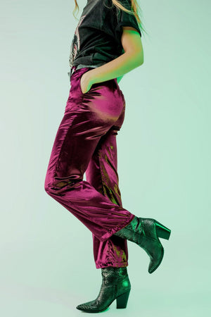 Q2 Women's Pants & Trousers Straight Leg Velvet Pants in Purple