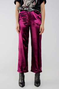 Q2 Women's Pants & Trousers Straight Leg Velvet Pants in Purple