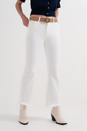 Q2 Women's Pants & Trousers Straight Pants in White with Wide Ankles