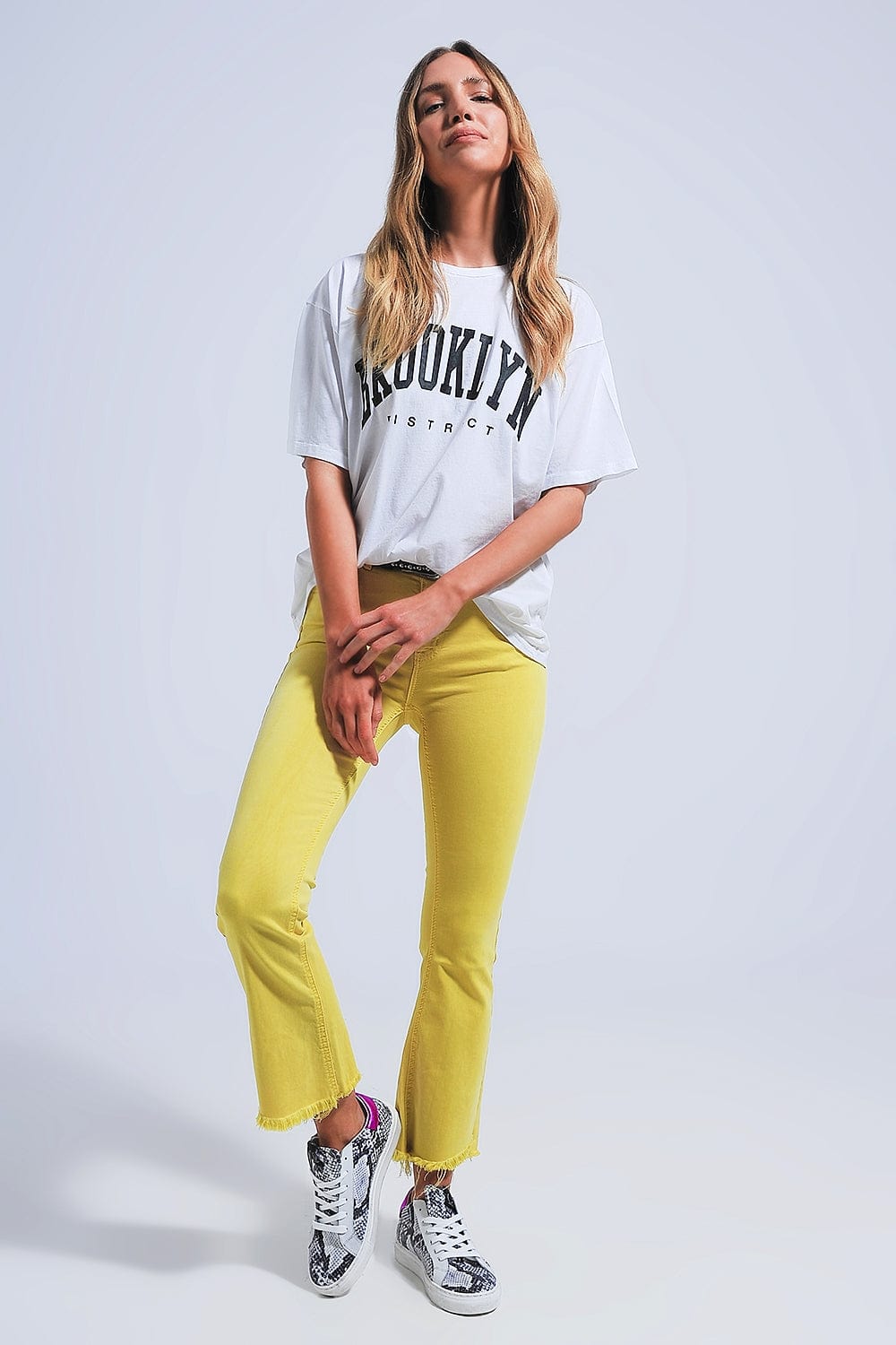 Q2 Women's Pants & Trousers Straight Pants in Yellow with Wide Ankles