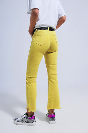 Q2 Women's Pants & Trousers Straight Pants in Yellow with Wide Ankles