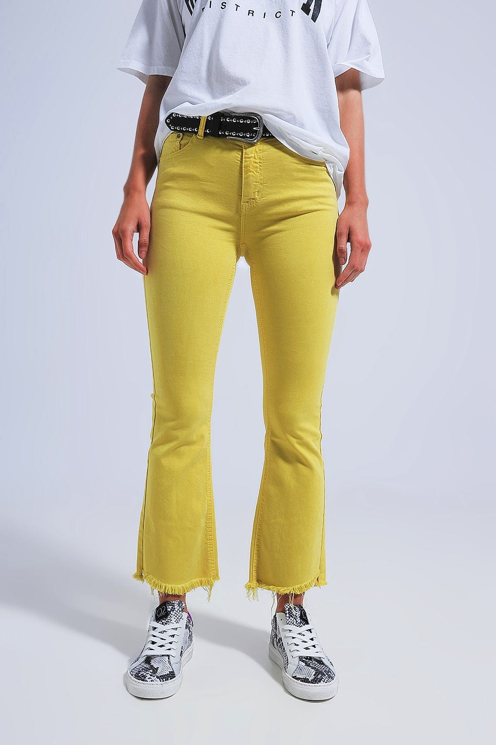 Q2 Women's Pants & Trousers Straight Pants in Yellow with Wide Ankles