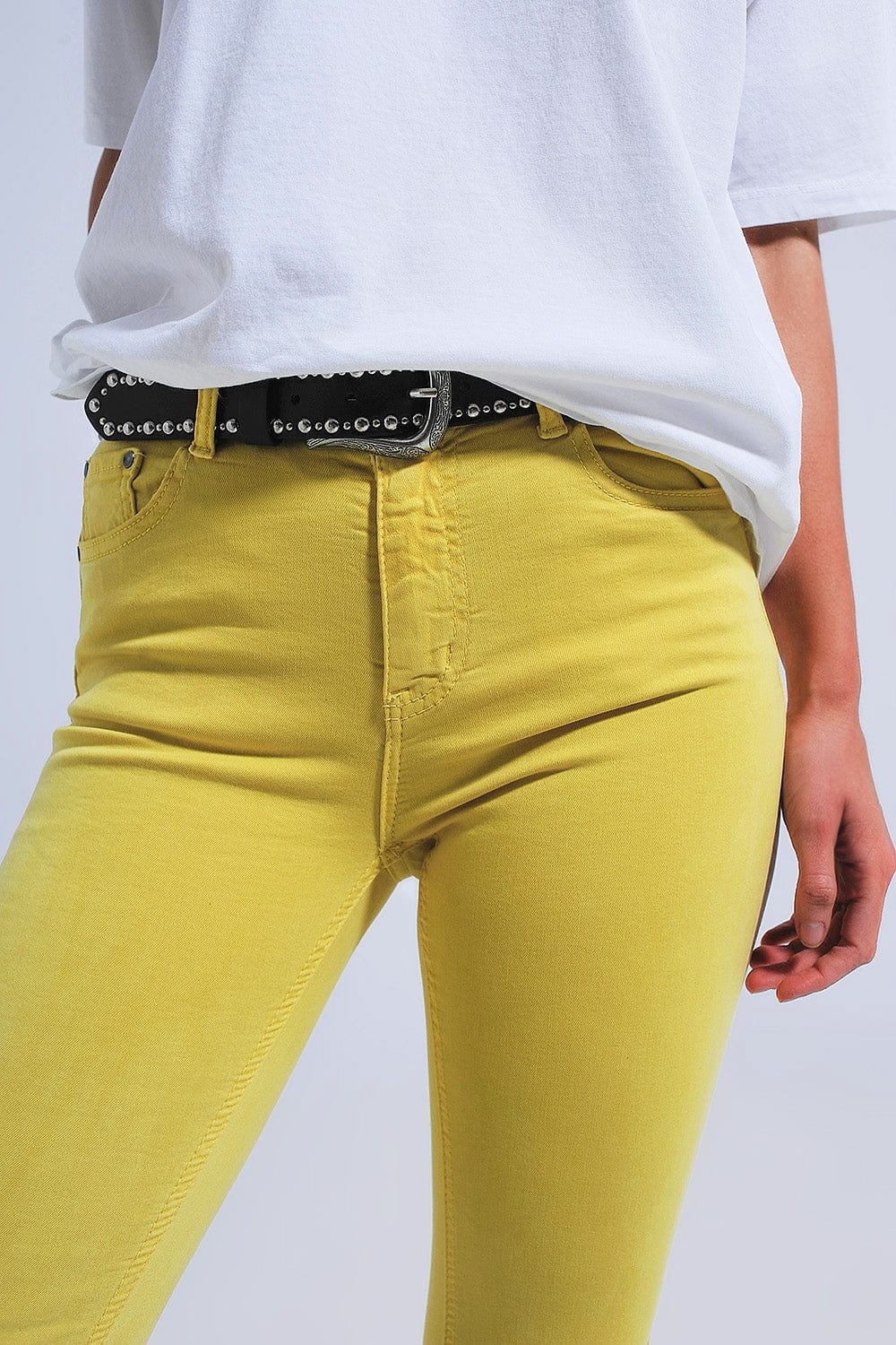 Q2 Women's Pants & Trousers Straight Pants in Yellow with Wide Ankles