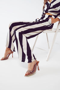 Q2 Women's Pants & Trousers Straight Pants Stripe Design And Relaxed Fit In Black And White