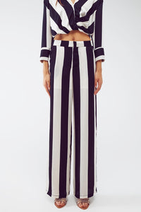 Q2 Women's Pants & Trousers Straight Pants Stripe Design And Relaxed Fit In Black And White