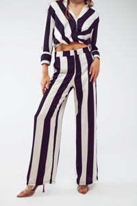 Q2 Women's Pants & Trousers Straight Pants Stripe Design And Relaxed Fit In Black And White