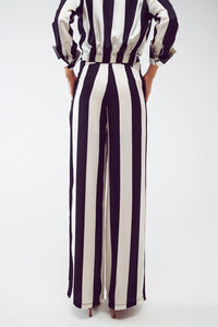 Q2 Women's Pants & Trousers Straight Pants Stripe Design And Relaxed Fit In Black And White