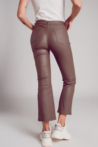 Q2 Women's Pants & Trousers Stretch Faux Leather Flare Pants in Beige