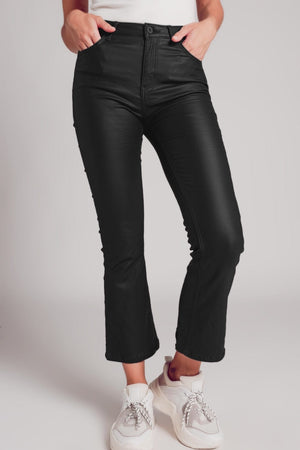 Q2 Women's Pants & Trousers Stretch Faux Leather Flare Pants in Black