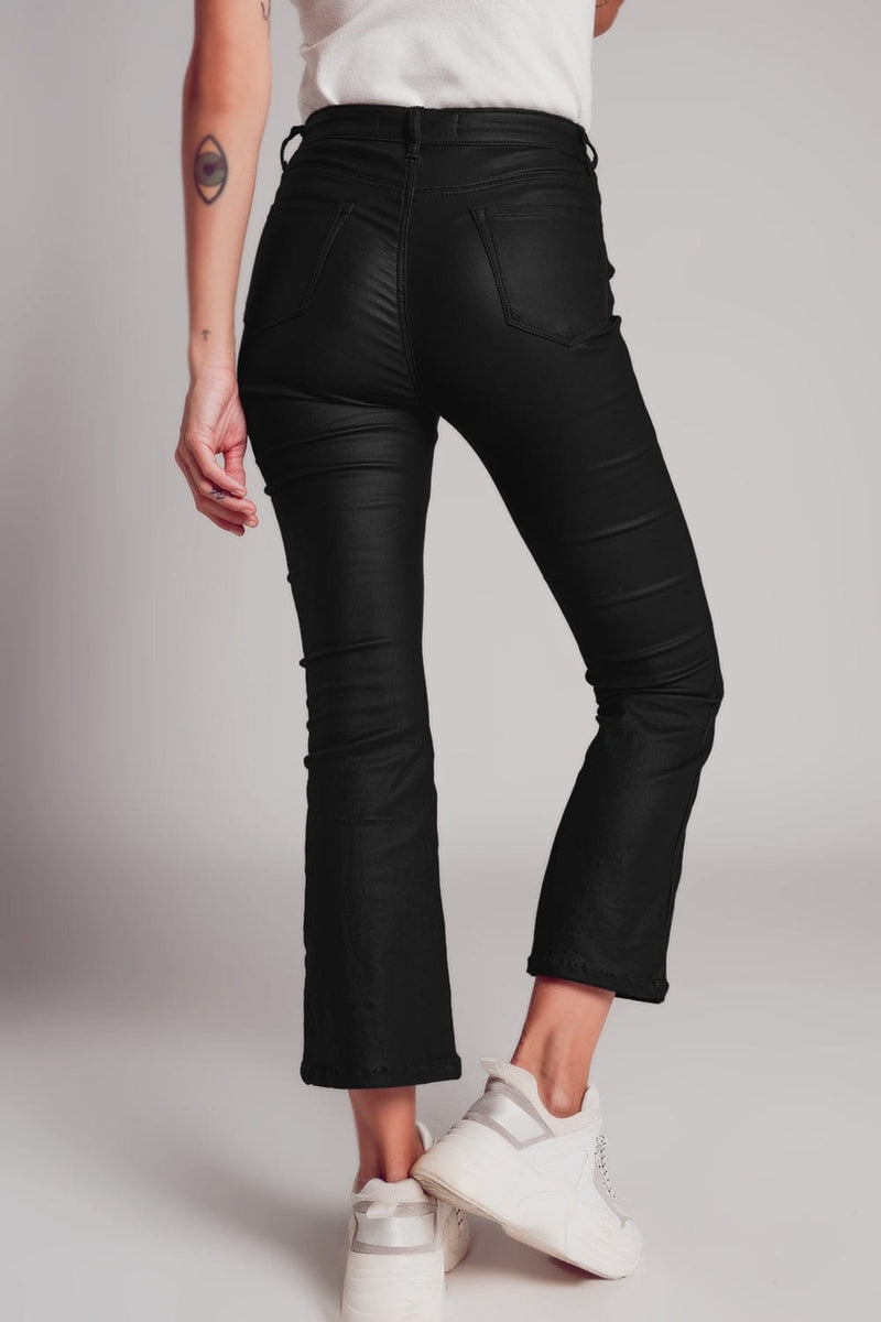 Q2 Women's Pants & Trousers Stretch Faux Leather Flare Pants in Black