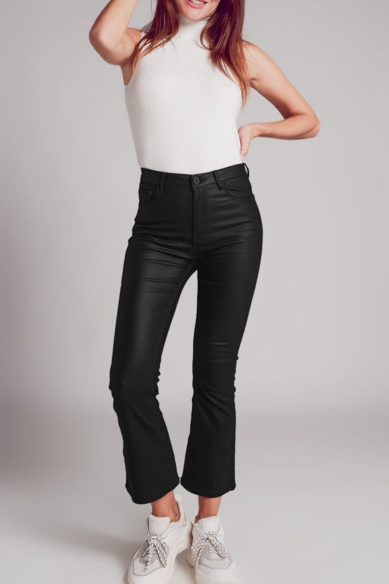 Q2 Women's Pants & Trousers Stretch Faux Leather Flare Pants in Black