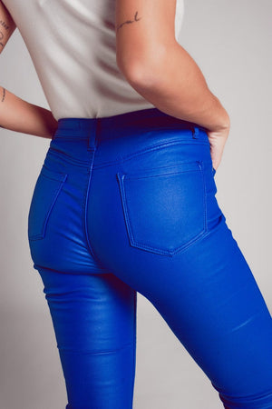 Q2 Women's Pants & Trousers Stretch Faux Leather Flare Pants in Blue