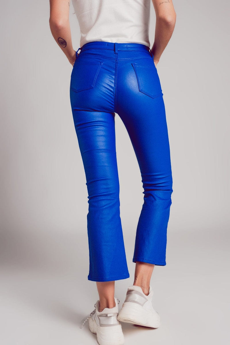 Q2 Women's Pants & Trousers Stretch Faux Leather Flare Pants in Blue
